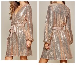 ChicSoul women’s plus size 1X full Sequined faux Rose Wrap Dress with Belt